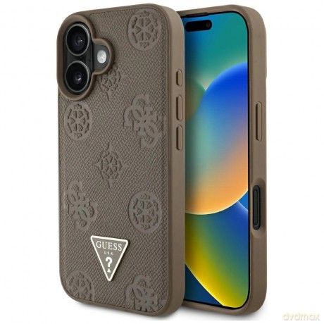 Etui Guess Grained Hot Stamp Peony Triangle Logo MagSafe na iPhone 16 - brązowe