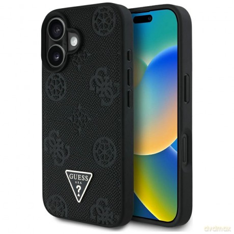Etui Guess Grained Hot Stamp Peony Triangle Logo MagSafe na iPhone 16 - czarne