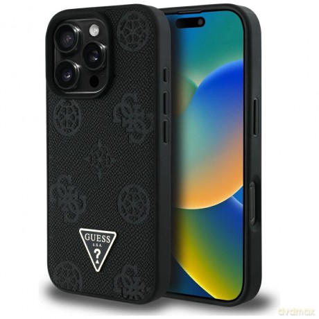 Etui Guess Grained Hot Stamp Peony Triangle Logo MagSafe na iPhone 16 Pro Max - czarne