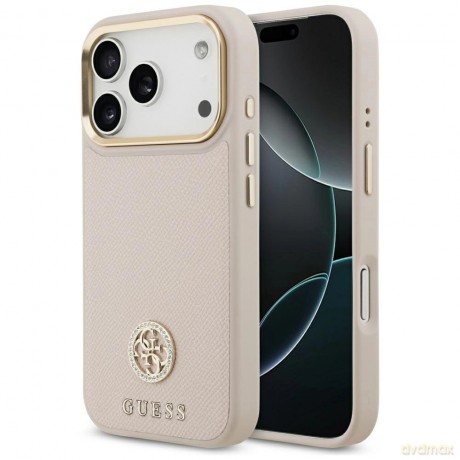 Etui Guess Grained Strass Logo MagSafe na iPhone 17 Pro - różowe