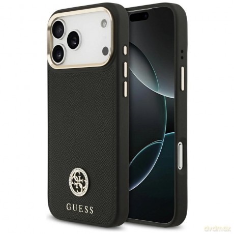 Etui Guess Grained Strass Logo MagSafe na iPhone 17 Pro Max - czarne