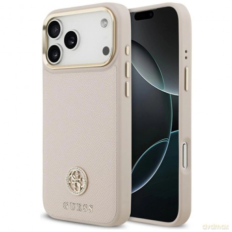 Etui Guess Grained Strass Logo MagSafe na iPhone 17 Pro Max - różowe