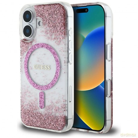 Etui Guess HC Resin Bottom Glitter MagSafe na iPhone 16 - różowe
