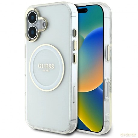 Etui Guess IML Metal Colored Circle Classic Logo MagSafe na iPhone 16 - białe