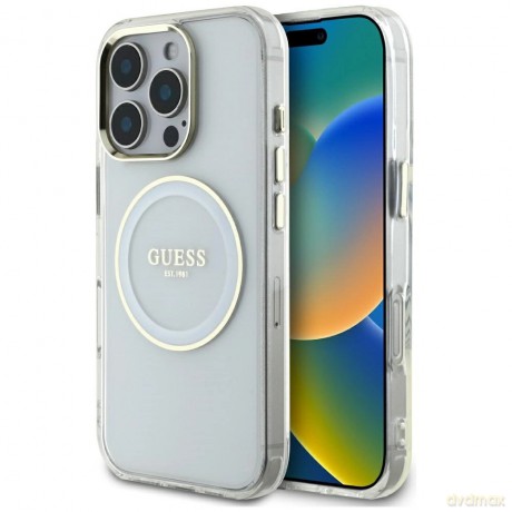 Etui Guess IML Metal Colored Circle Classic Logo MagSafe na iPhone 16 Pro - białe