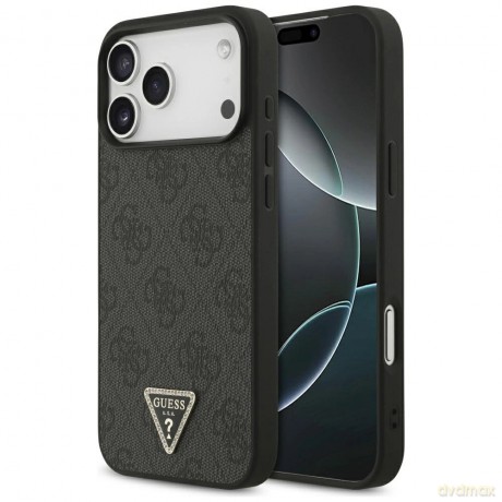 Etui Guess Leather 4G Triangle Strass MagSafe na iPhone 17 Pro Max - czarne