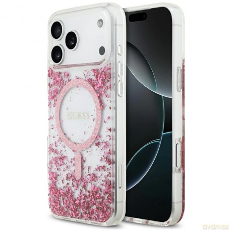 Etui Guess Resin Bottom Glitter MagSafe na iPhone 17 Pro Max - różowe