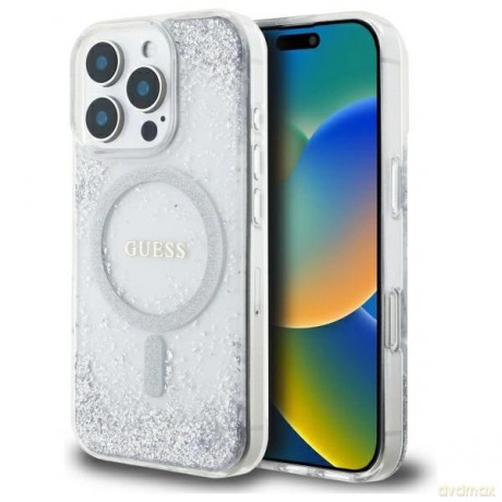 Etui Guess Resin Gradient Glitter MagSafe na iPhone 16 Pro - srebrne