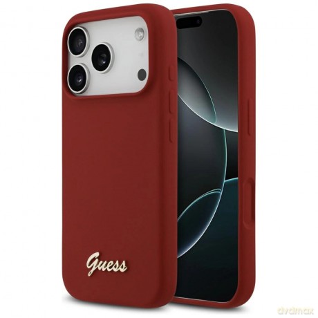 Etui Guess Silicone Script Metal Logo MagSafe na iPhone 17 Pro - czerwone