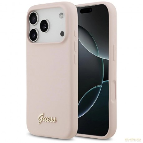 Etui Guess Silicone Script Metal Logo MagSafe na iPhone 17 Pro - różowe