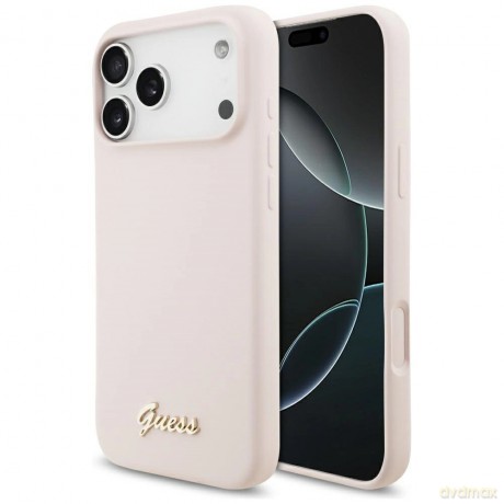 Etui Guess Silicone Script Metal Logo MagSafe na iPhone 17 Pro Max - różowe