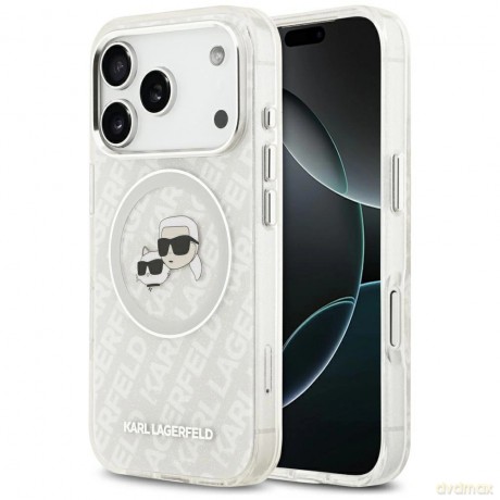 Etui Karl Lagerfeld IML Glitter Karl&Choupette Heads Logo MagSafe na iPhone 17 Pro - szare