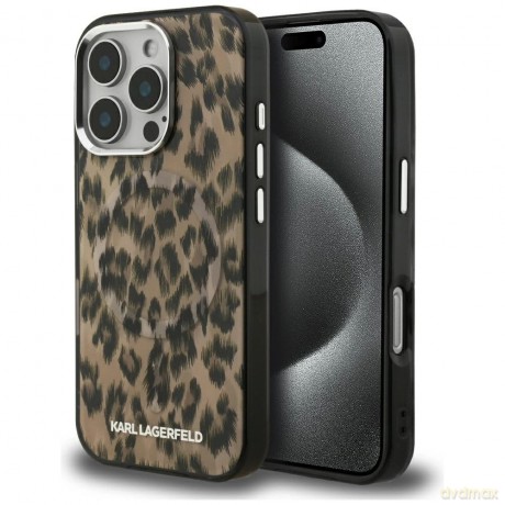 Etui Karl Lagerfeld IML Leopard Pattern MagSafe do iPhone 16 Pro - brązowe