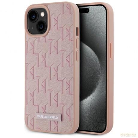 Etui Karl Lagerfeld Leather Monogram Metal Logo MagSafe na iPhone 15 - różowe