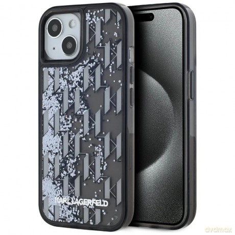 Etui Karl Lagerfeld Liquide Glitter Monogram Gradient na iPhone 15 - czarne