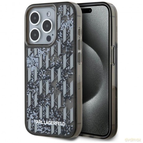 Etui Karl Lagerfeld Liquide Glitter Monogram Gradient na iPhone 15 Pro Max - czarne