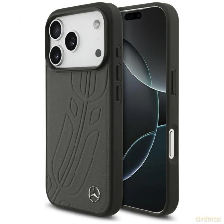 Etui Mercedes Leather Large Laurel Leave MagSafe na iPhone 17 Pro - czarno-szary