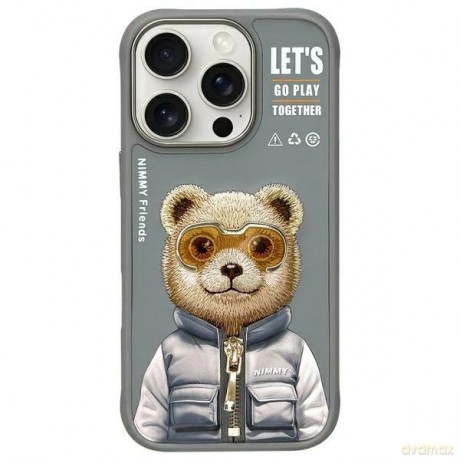 Etui Nimmy Cool&Cute 2.0 Bear na iPhone 16 Pro - szare