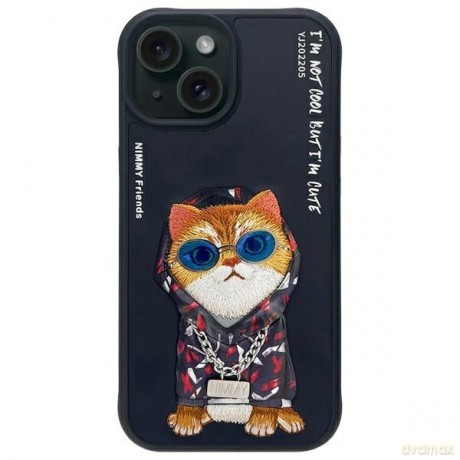 Etui Nimmy Glasses Cool Cat na iPhone 15 - czarne