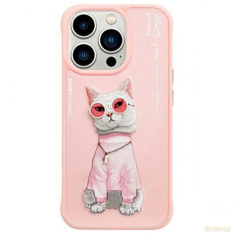 Etui Nimmy Glasses Cool Cat na iPhone 15 Pro - różowe