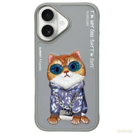 Etui Nimmy Glasses Cool Cat na iPhone 16 - szare