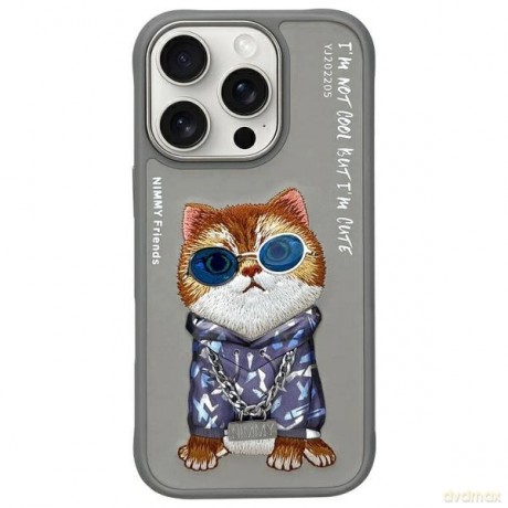Etui Nimmy Glasses Cool Cat na iPhone 16 Pro - szare