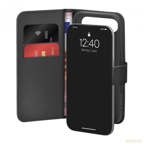 Etui Puro Wallet Stand na iPhone 17 Air z ekoskóry, z klapką, portfelem i funkcją podstawki - czarne