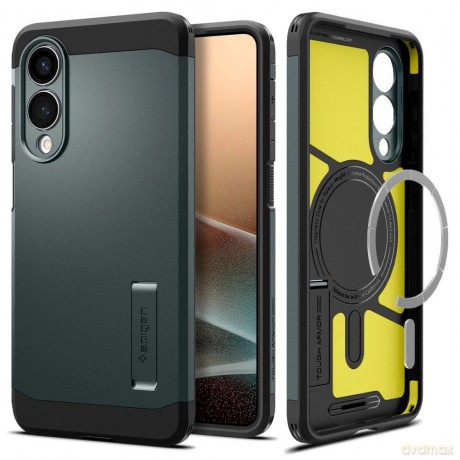 Etui Spigen Tough Armor MagSafe na Samsung Galaxy S25 Edge - zielono-czarne