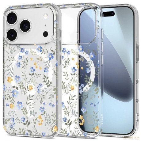 Etui Tech-Protect FlexAir MagSafe na iPhone 17 Pro - stokrotki z liśćmi