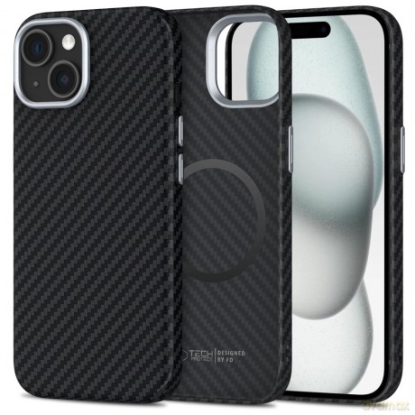 Etui Tech-Protect Ion Carbon MagSafe na iPhone 15 - czarne