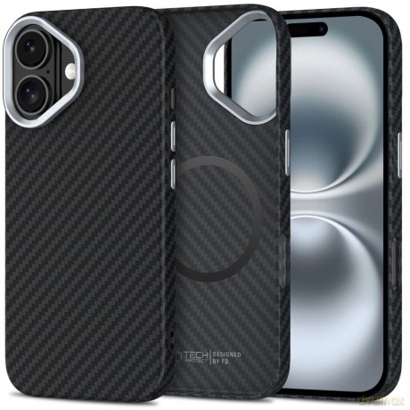 Etui Tech-Protect Ion Carbon MagSafe na iPhone 16 - czarno-szare