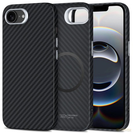 Etui Tech-Protect Ion Carbon MagSafe na iPhone 16e - czarno-szare