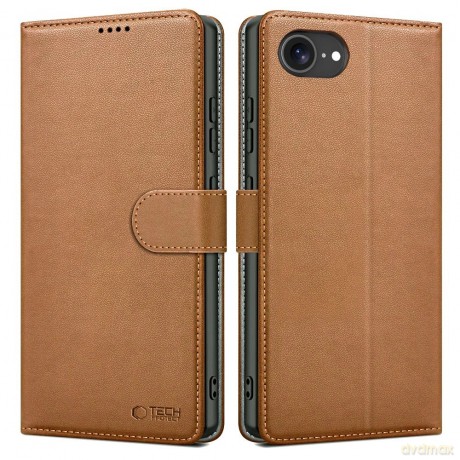 Etui Tech-Protect Wallet na iPhone 16e - brązowe