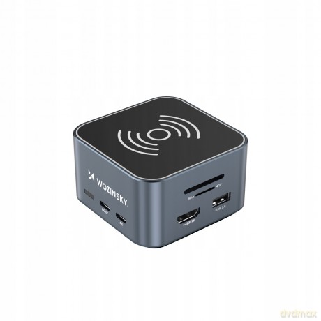Hub USB-C 12 w 1 Wozinsky WHBC09Y8S wielofunkcyjny,z funkcją ładowania bezprzewodowego, aluminiowy, z kablem 15 cm - szary
