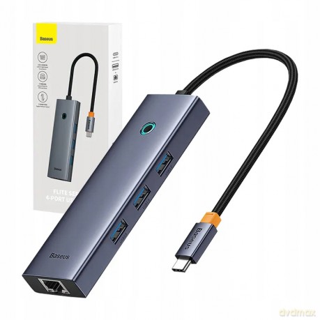 Hub USB-C 4w1 Baseus UltraJoy 3 x USB-A 3.0 + RJ45 - szary