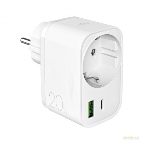 Ładowarka Puro 20W Power Delivery z wtyczką i gniazdem Schuko 1x USB-C + 1x USB-A - biała