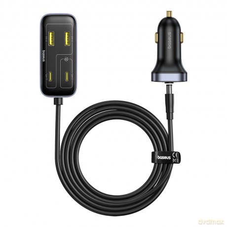 Ładowarka samochodowa Baseus BackseatPal L1 110W 3 x USB-A + 3 x USB-C z przedłużaczem 1,5 m - czarna