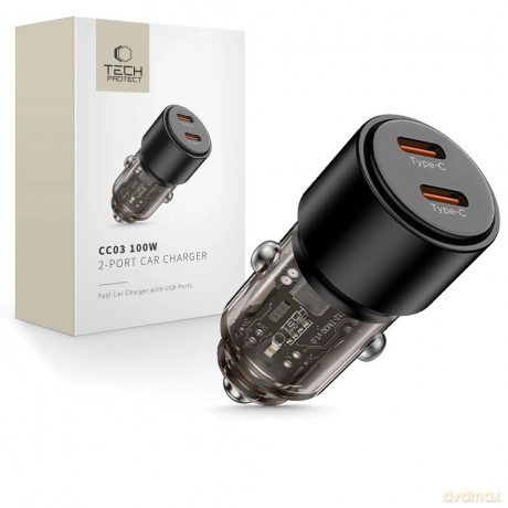 Ładowarka samochodowa CC03 2-porty PD100W - czarna