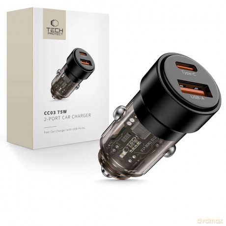 Ładowarka samochodowa CC03 2-porty PD75W - czarna