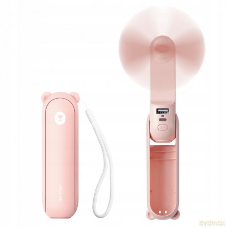 Mini wentylator Jisulife Handheld Fan Life8 przenośny wiatraczek USB z funkcją powerbanka 2000mAh i latarką - różowy