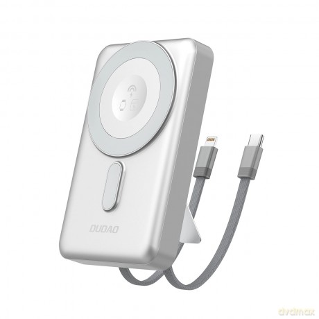 Powerbank Dudao K29 10000mAh PD 20W z MagSafe z metalową obudową, podstawką i wbudowanymi kablami USB-C/Lightning - srebrny