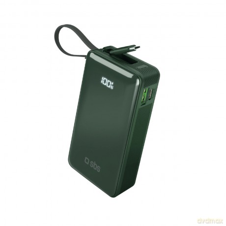 Powerbank SBS 10000 mAh 20W z wbudowanym kablem USB-C i wyświetlaczem cyfrowym - zielony