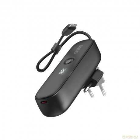 Powerbank SBS Hybrid PD 20W 5000mAh z wbudowanym kablem i składaną wtyczką - czarny
