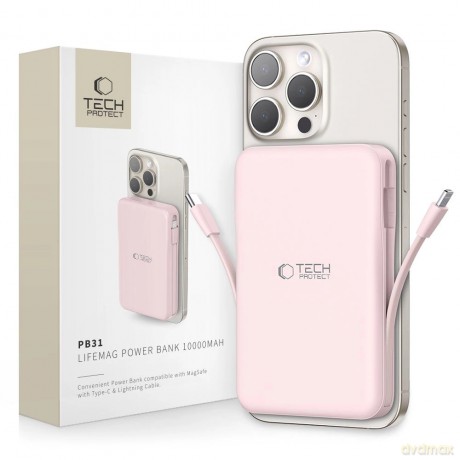 Powerbank Tech-Protect PB31 LifeMag MagSafe 10000 mAh - różowy