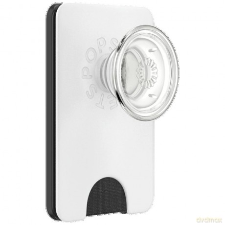 Uchwyt i podstawka do telefonu z portfelem Popsockets PopWallet+ PopGrip PW+ MS G2 MagSafe biało-przezroczysty