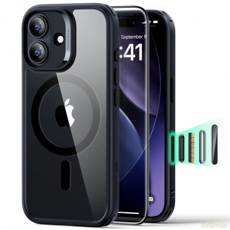 Zestaw ESR Classic Hybrid MagSafe + Szkło hartowane na iPhone 17 - przezroczysto-czarne