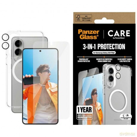 Zestaw ochronny CARE by PanzerGlass Flagship 3w1 Etui+Szkło+Lens na Samsung Galaxy S25 Edge - przezroczyste