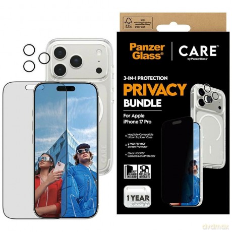 Zestaw ochronny CARE by PanzerGlass Flagship Privacy 3w1 Etui+Szkło Prywatyzujące+Lens na iPhone 17 Pro