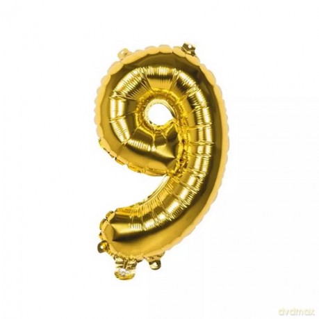 Balon Foliowy 35 cm Cyfra 9 Złoty Metalik Godan Bc-azl9
