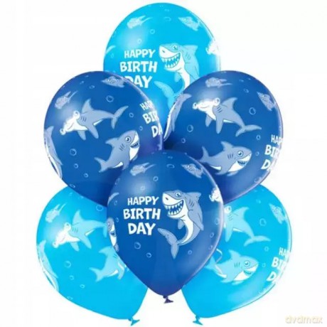 BALONY niebieskie Shark na Urodziny rekin 6szt